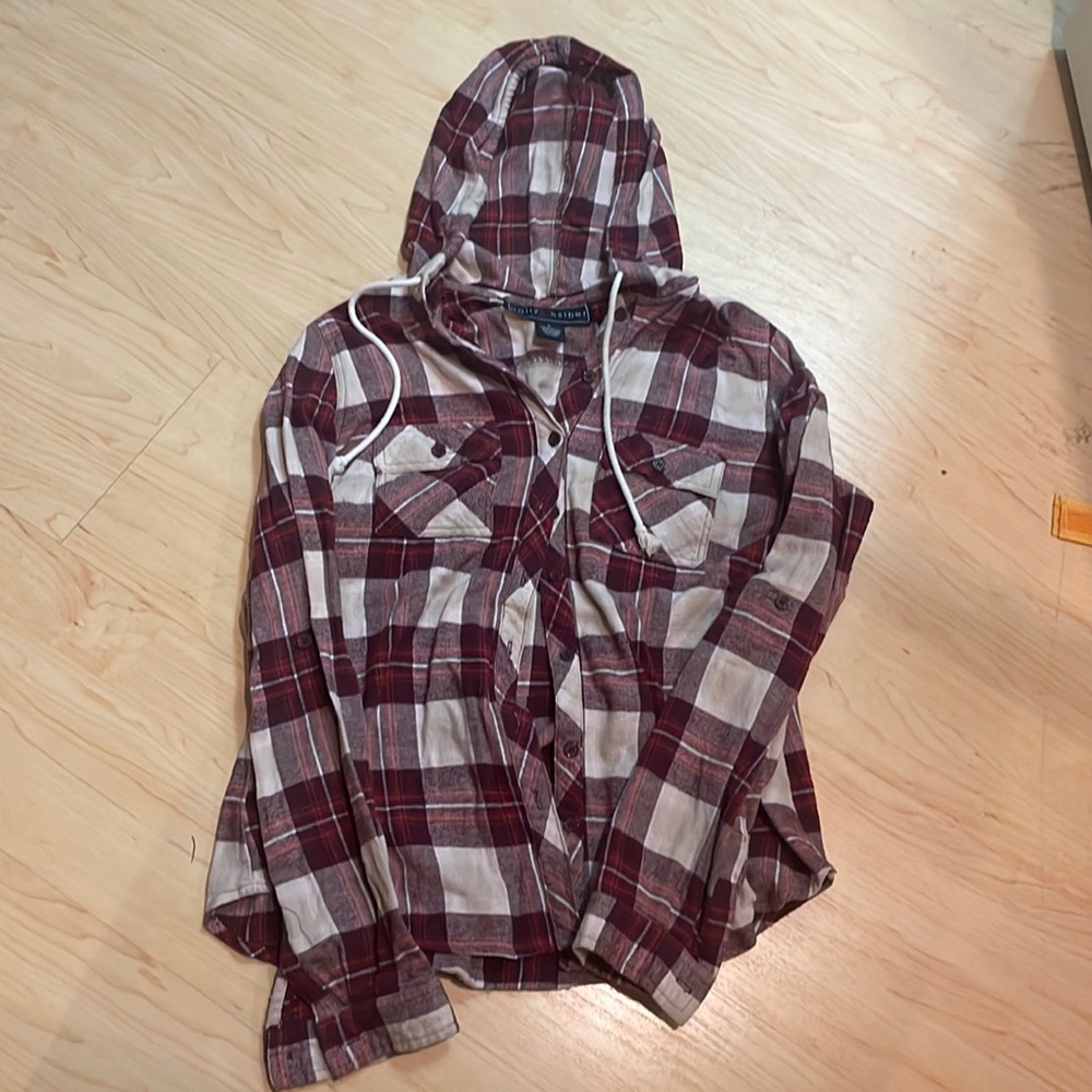 Hooded flannel red and white great condition